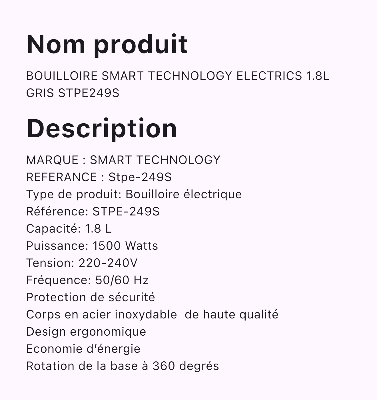 BOUILLOIRE SMART TECHNOLOGY ELECTRICS 1.8L ROUGE STPE249R