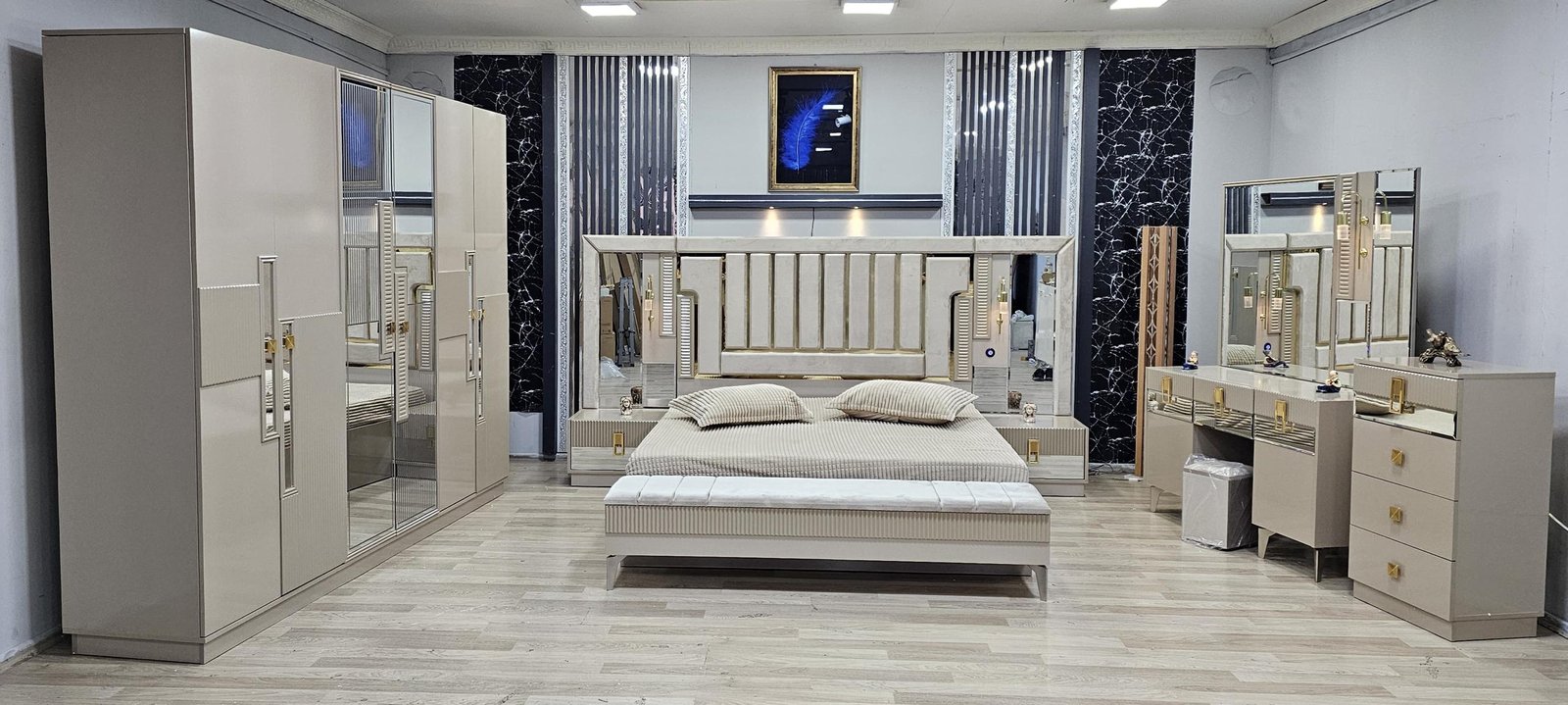 CHAMBRE À COUCHER ARMOIRE 6BATTANTS 6PIÈCES BEIGE BAMBI