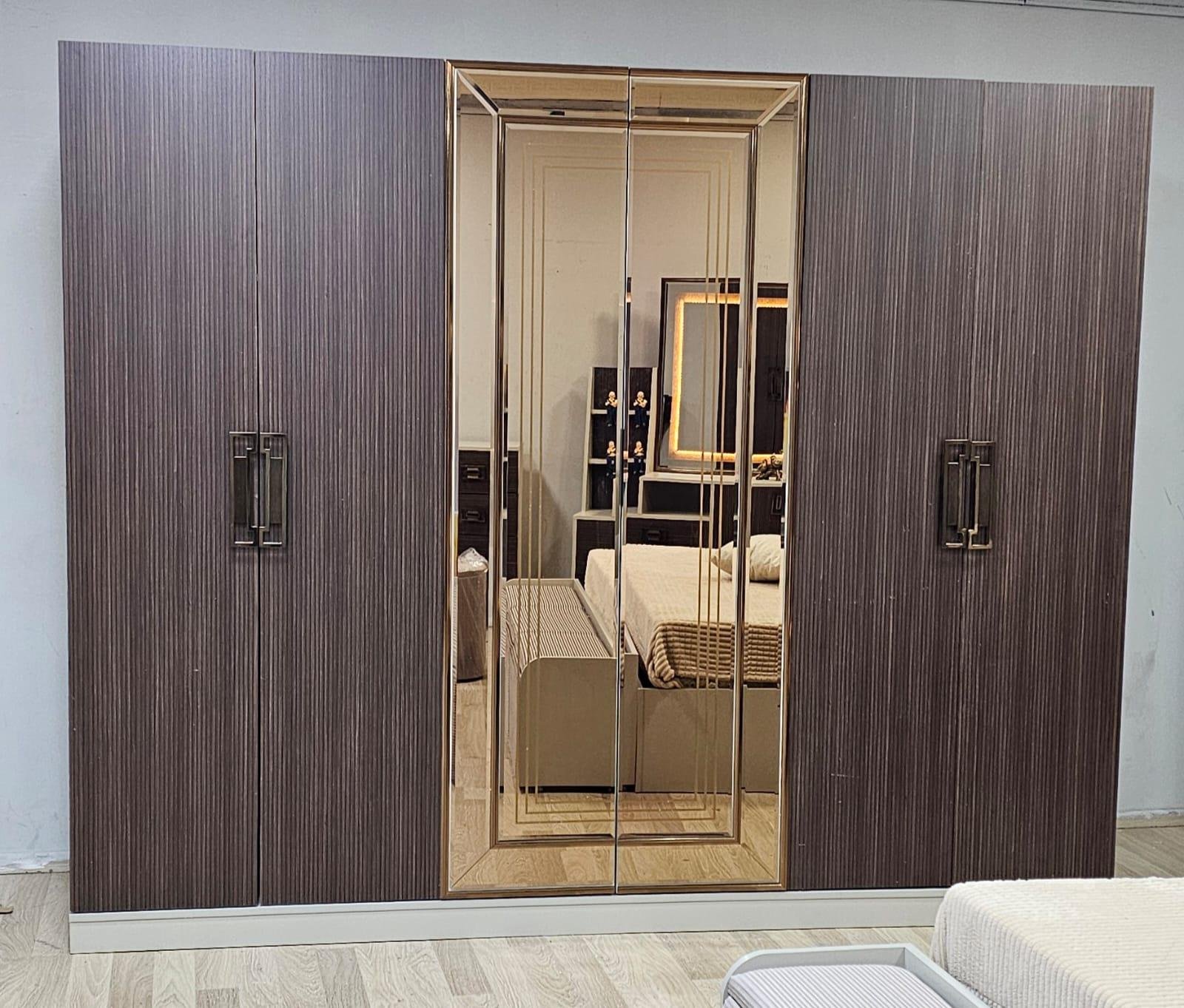 CHAMBRE À COUCHER ARMOIRE 6BATTANTS 6PIÈCES MARRON GRIS ANKA