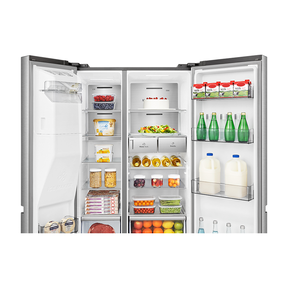 REFRIGERATEUR HISENSE SIDE BY SIDE 4PORTES 628L AVEC FONTAINE INVERTER WIFI INOX RS82WS4SB