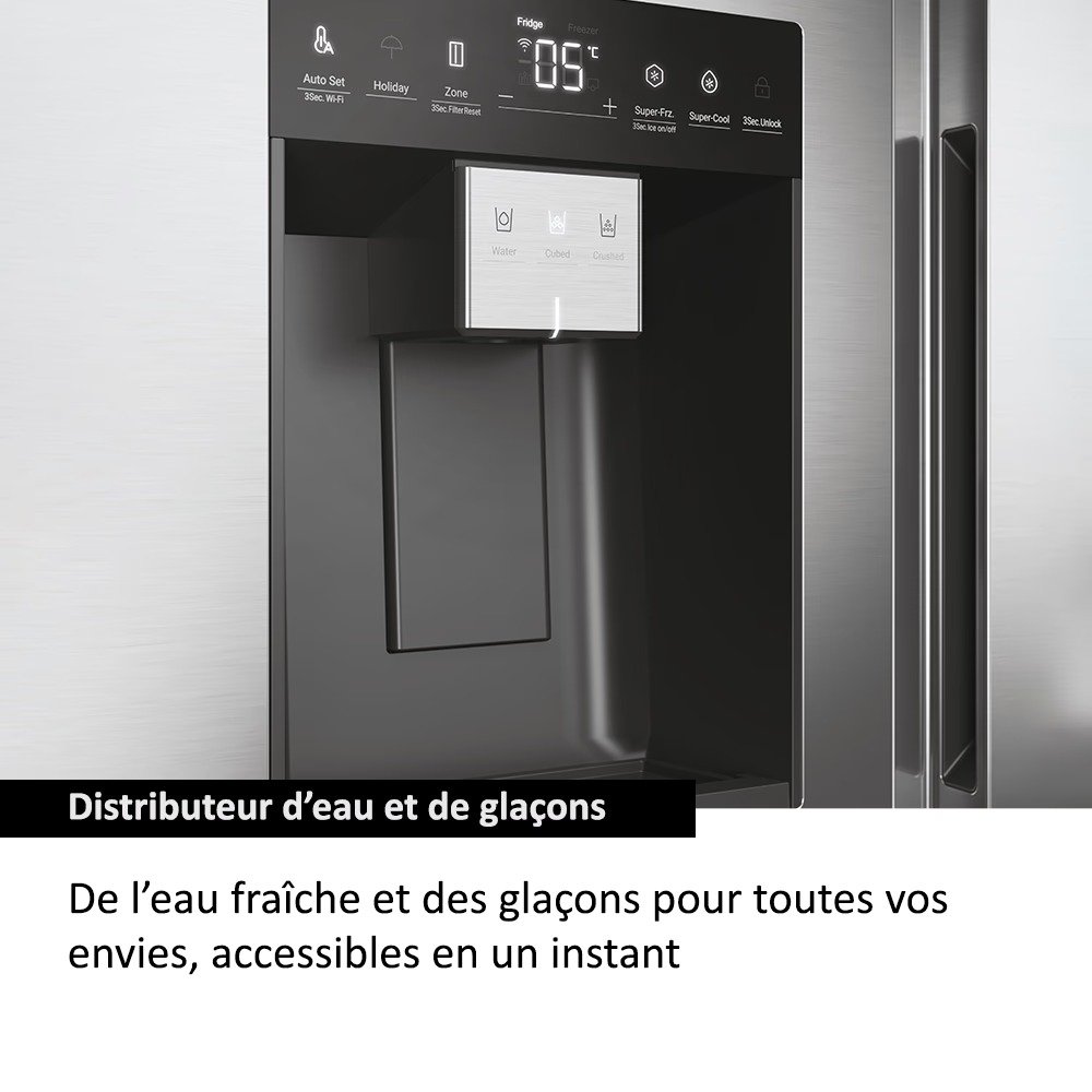 REFRIGERATEUR HAIER SIDE BY SIDE 2PORTES DISTRIBUTEUR GLACON GRIS HSW59F18EIMM