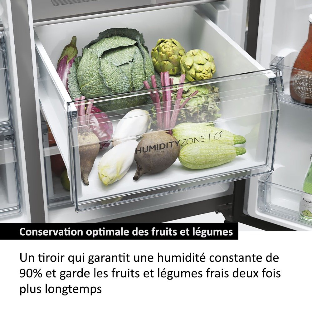 REFRIGERATEUR HAIER SIDE BY SIDE 2PORTES DISTRIBUTEUR GLACON GRIS HSW59F18EIMM