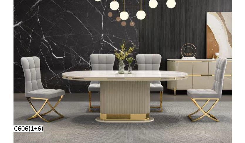 TABLE A MANGER 6PLACES 160X90CM GRIS C606 (1+6)