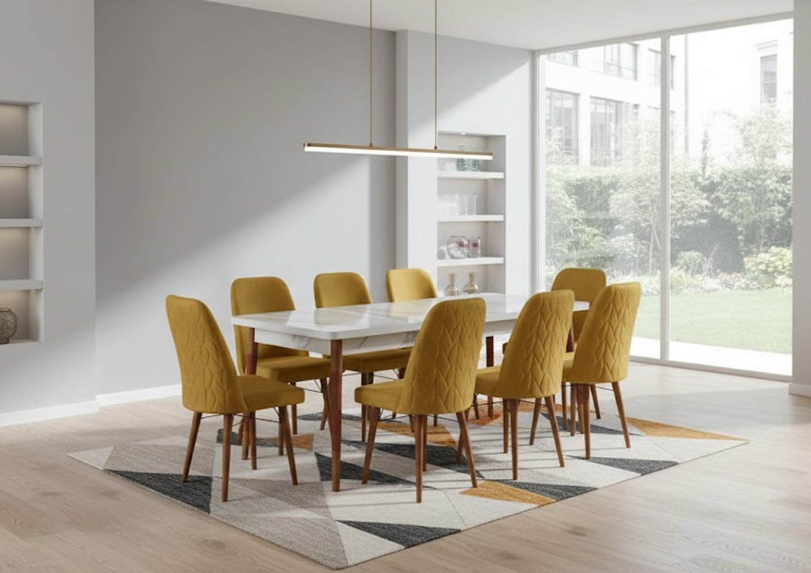 TABLE A MANGER 8 PLACES 180X80 BOIS BLANC DOREE C3